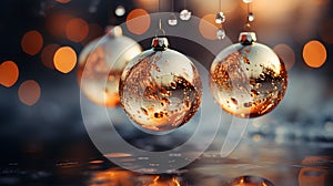 Christmas glass balls on bokeh background. 3D rendering.