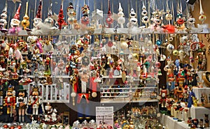 Christmas glass ornaments sell on Christmas market