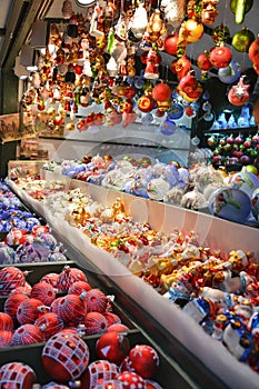 Christmas glass ornaments shop on Christmas market