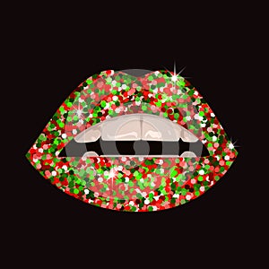 Christmas glitter on vector lips