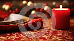 Christmas glowing burning candles, lights and holiday decorations Advent Background. Christmas Decoration With Ornament