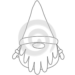 Christmas gnome or Tomte, doodle style flat vector outline for kids coloring book