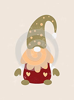 Christmas gnome, vintage gnome, hand drawn holiday print