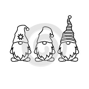 Christmas Gnomes set vector outline illustration. Cut template