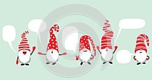 Christmas gnomes. Vector illustration in cartoon style. Cloud for text