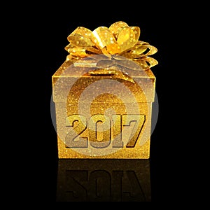 Christmas gold gift box isolated on black background with word 2