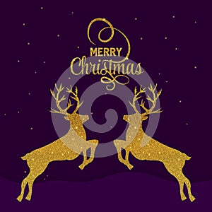 Christmas gold glitter elements. Deer with Golden sparkles on black background. Vector illustration EPS 10