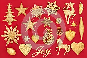 Christmas Gold Joy Sign and Decorations