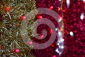 Christmas gold and pink garland ribbons with red and white lights