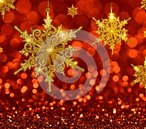 Christmas Gold Snowflakes on Red Background