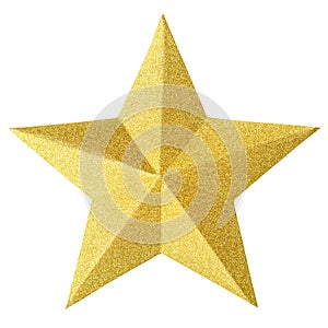 Christmas gold star isolated on white background. Christmas ornament closeup golden star