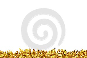 Christmas gold tinsel for decoration. White isolate