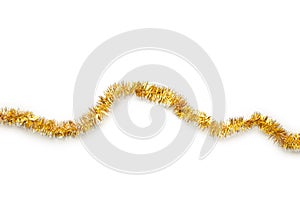 Christmas gold tinsel isolated on white background