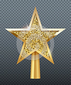Christmas gold tree topper, 3d star decoration in deco design for top of Xmas tree