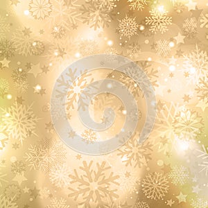 Christmas golden background with snowflakes