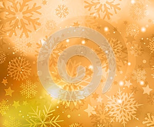 Christmas golden background with snowflakes