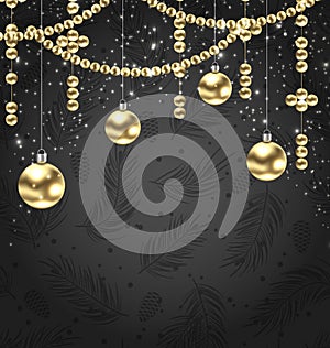 Christmas Golden Balls and Adornment on Black Background photo