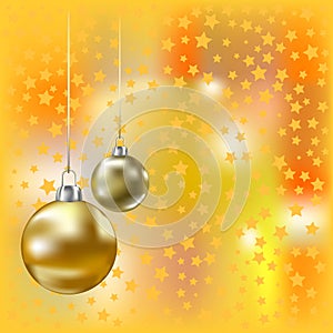 Christmas golden balls and yelow background