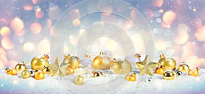 Christmas - Golden Baubles On Snow