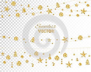 Christmas golden decoration isolated on white background. Holiday vector frame, border.