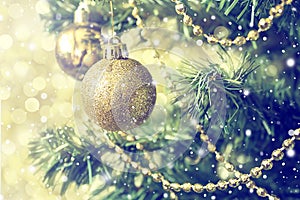 Christmas golden decorations, Holiday background
