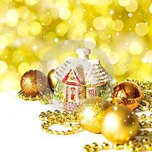 Christmas golden decorations, Holiday background