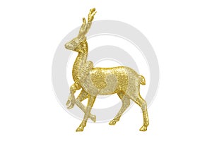 Christmas golden deer isolated on white background