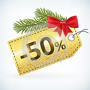 Christmas golden glitter 50 percent label