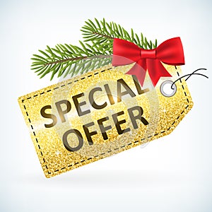 Christmas golden glitter special offer business sale label