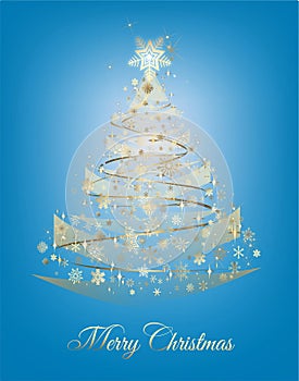 Christmas golden tree card with Marry Christmas wishes.