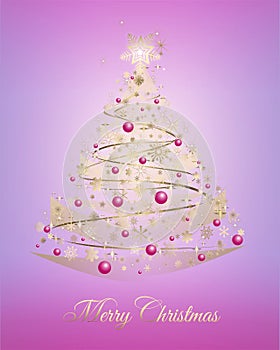 Christmas golden tree card with Marry Christmas wishes.