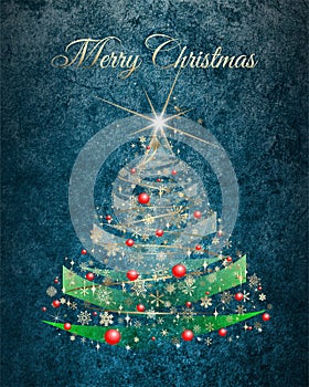 Christmas golden tree card with Marry Christmas wishes.