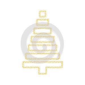 Christmas golden tree decoration of gold glitter shining sparkles on white transparent background. Vector glittering shine tree
