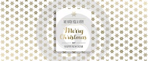 Christmas golden vector background illustration with snowflakes and Merry Christmas text