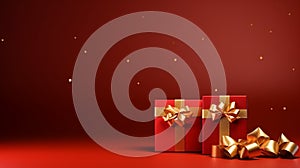 christmas greating card on isolated red background with free space