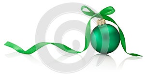 Christmas green bauble with ribbon bow isolated on white background