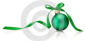 Christmas green bauble with ribbon bow isolated on white background