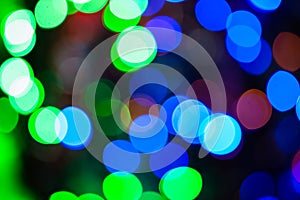 Christmas green and blue lights color bokeh