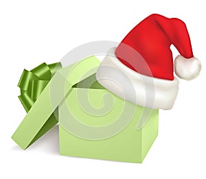 Christmas green box and santa hat.