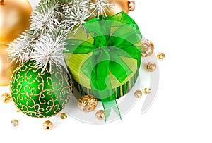 Christmas green gift with firtree branch