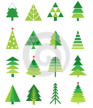 Christmas green tree icon set