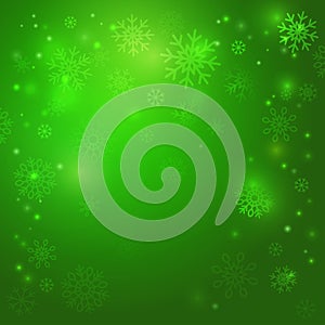 Christmas green Vector background with snowflakes.