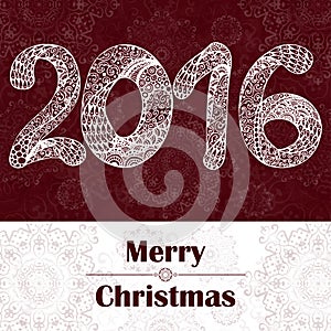Christmas greeting card. Abstract Happy New Year 2016 background. Hand drawn inscription. Vector illustration