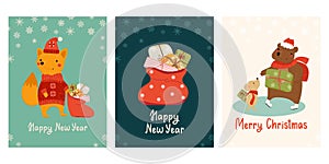 Christmas greeting card with animals