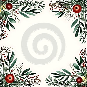 Christmas greeting card banner with copy space for text background, Watercolor hand drawn style, digital paper, AI generated,