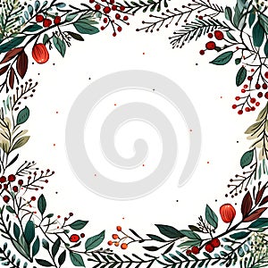 Christmas greeting card banner with copy space for text background, Watercolor hand drawn style, digital paper, AI generated,