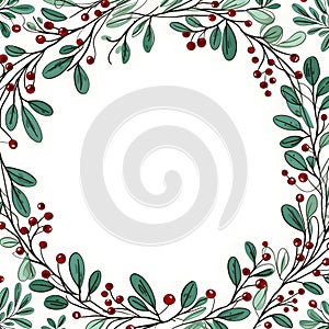 Christmas greeting card banner with copy space for text background, Watercolor hand drawn style, digital paper, AI generated,