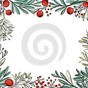 Christmas greeting card banner with copy space for text background, Watercolor hand drawn style, digital paper, AI generated,