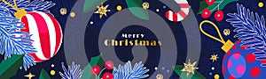 Christmas greeting card, banner, poster, holiday cover or header for website. Modern Xmas art design