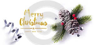 Christmas greeting card; Christmas element on white background; top view